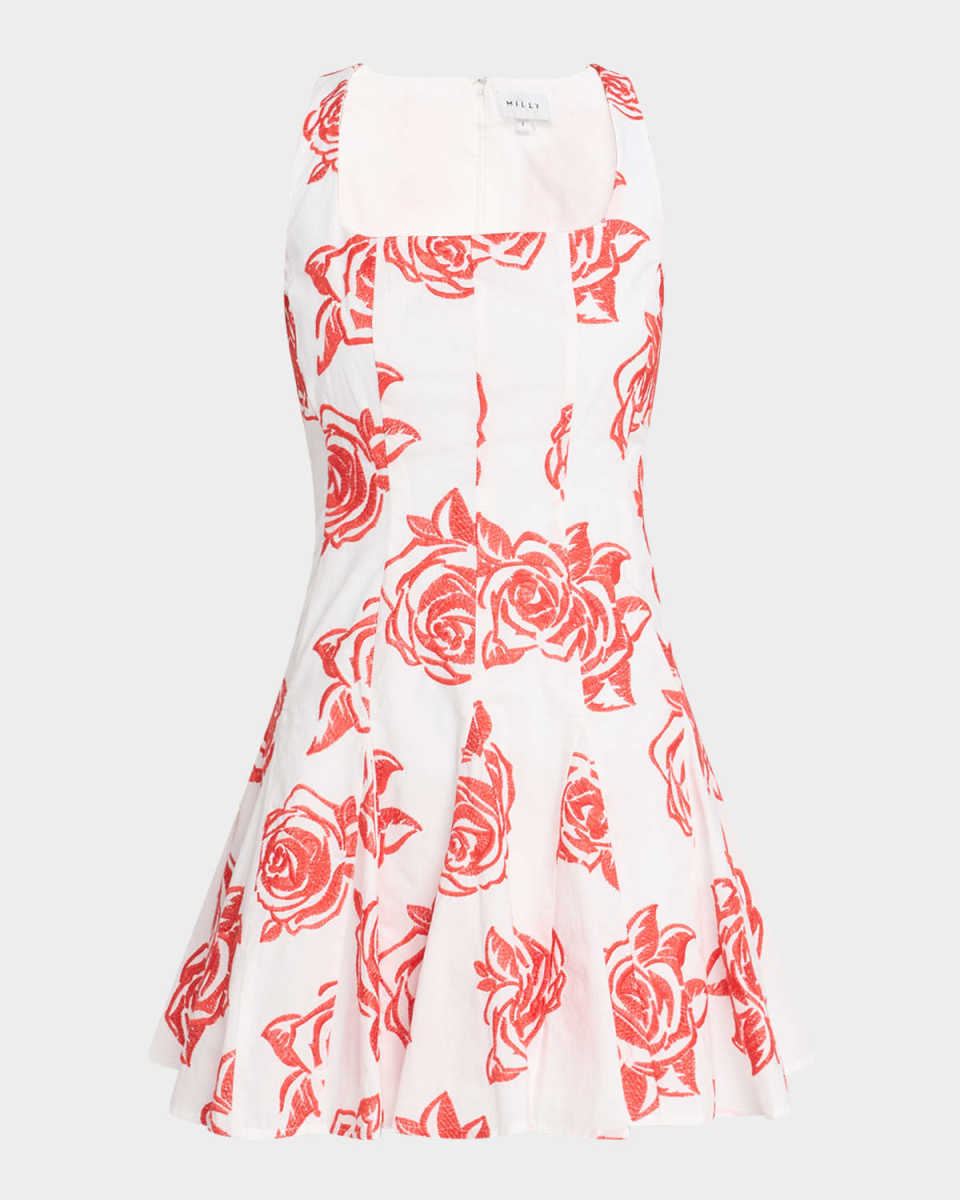 Ariel Floral-Embroidered Godet Mini Dress